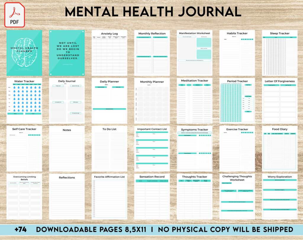 Free Mental Health Journal PDF Printable, 8,5×11 inch A4 size, For journal, Notebook, Binder… binder Planner printable
