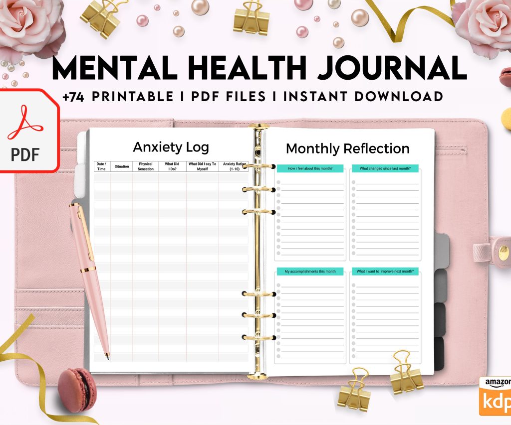 Free Mental Health Journal PDF Printable, 8,5×11 inch A4 size, For journal, Notebook, Binder… binder Planner printable