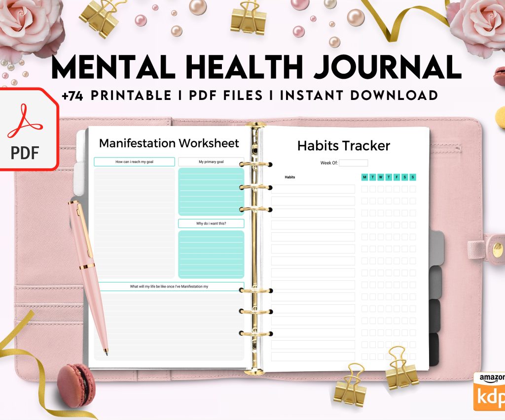 Free Mental Health Journal PDF Printable, 8,5×11 inch A4 size, For journal, Notebook, Binder… binder Planner printable