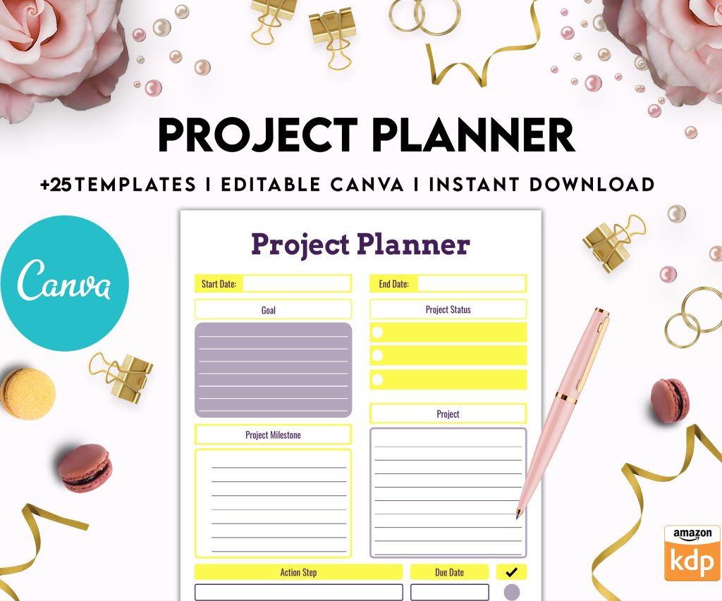 Free Project Planner PDF Printable, 8,5×11 inch A4 size, For journal, Notebook, Binder… binder Planner printable