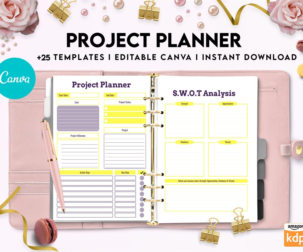 Free Project Planner PDF Printable, 8,5×11 inch A4 size, For journal, Notebook, Binder… binder Planner printable