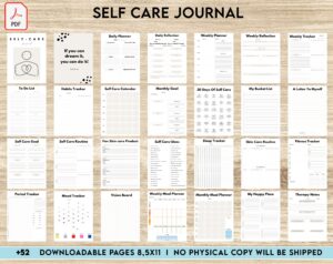 Free Self Care Journal PDF Printable, 8,5×11 inch A4 size, For journal, Notebook, Binder… binder Planner printable