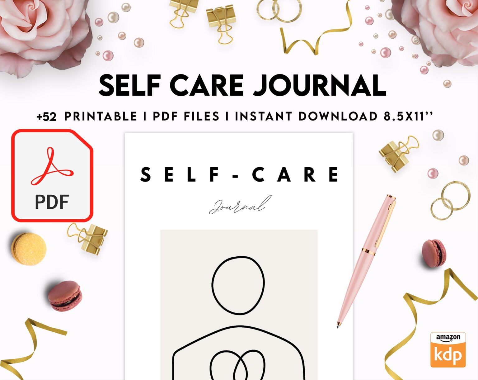 Free Self Care Journal PDF Printable, 8,5x11 inch A4 size, For journal ...