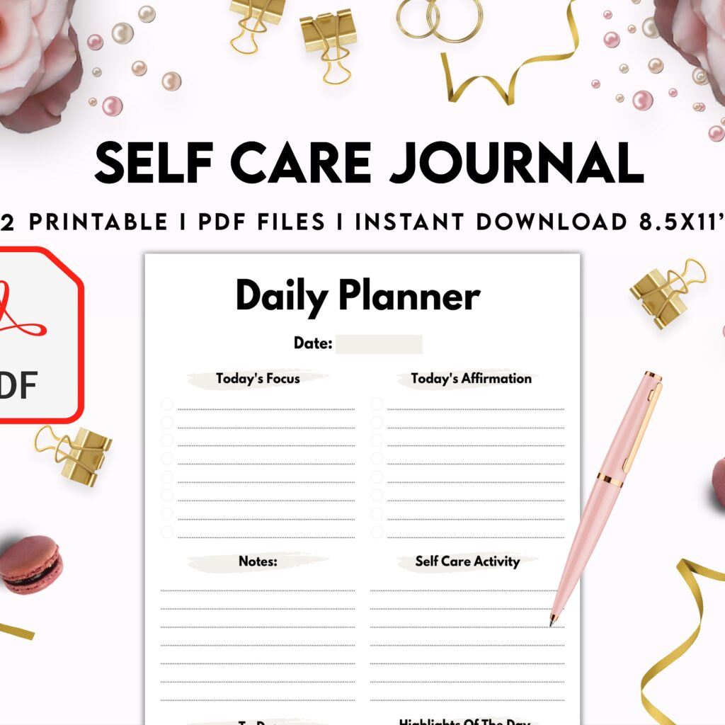Free Self Care Journal PDF Printable, 8,5x11 inch A4 size, For journal ...