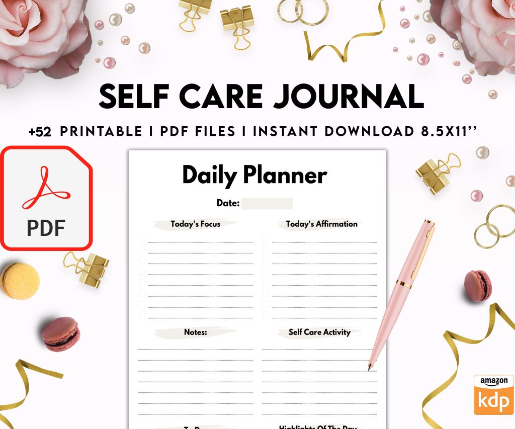 Free Self Care Journal PDF Printable, 8,5×11 inch A4 size, For journal, Notebook, Binder… binder Planner printable