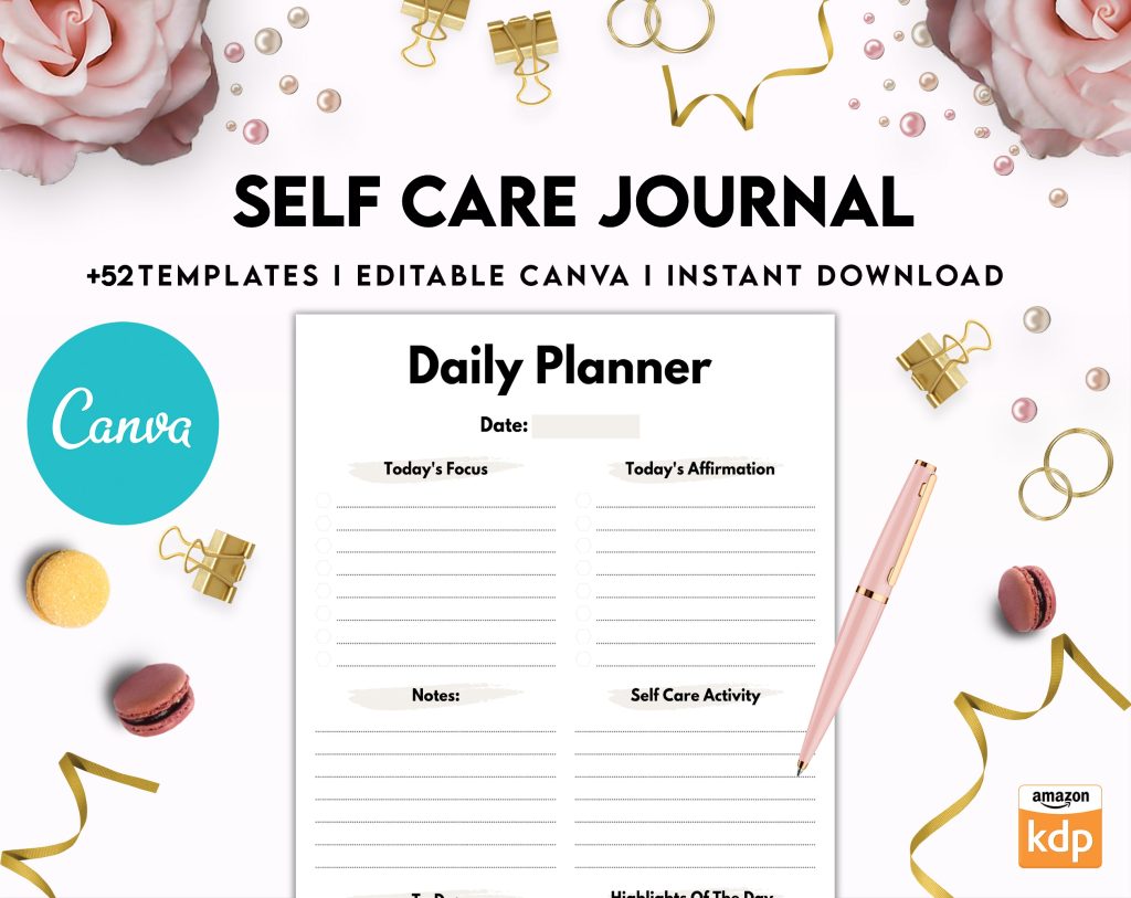 Self Care Canva Editable Templates, 8,5x11 inch A4 size, For journal ...
