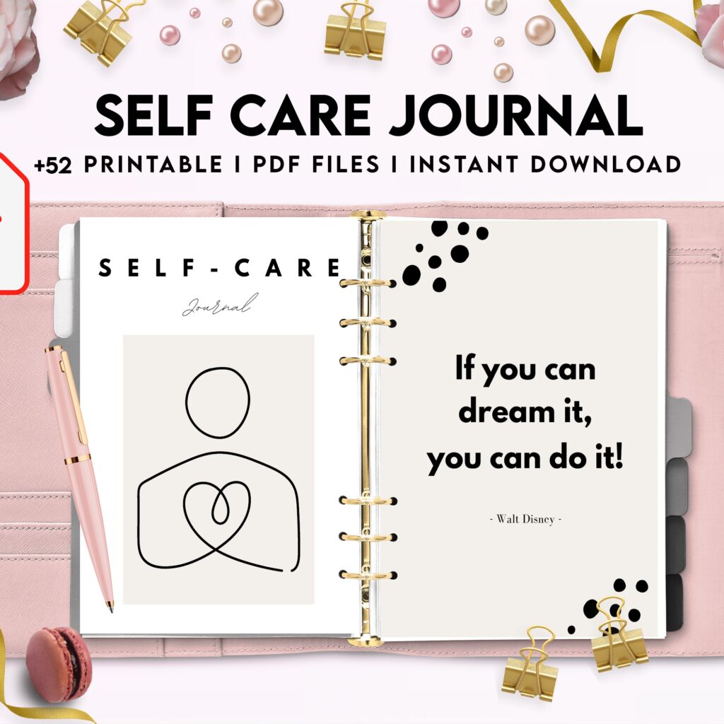Free Self Care Journal PDF Printable, 8,5x11 inch A4 size, For journal ...
