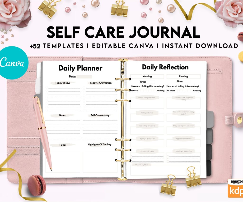 Free Self Care Journal PDF Printable, 8,5×11 inch A4 size, For journal, Notebook, Binder… binder Planner printable