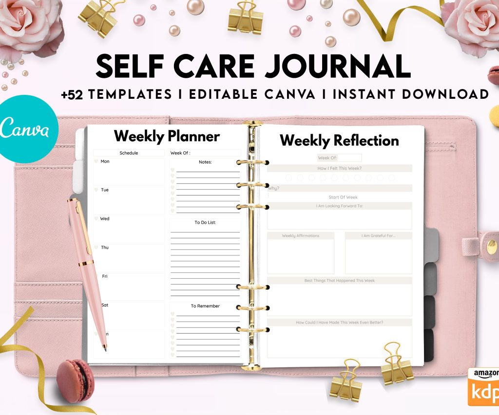Free Self Care Journal PDF Printable, 8,5×11 inch A4 size, For journal, Notebook, Binder… binder Planner printable