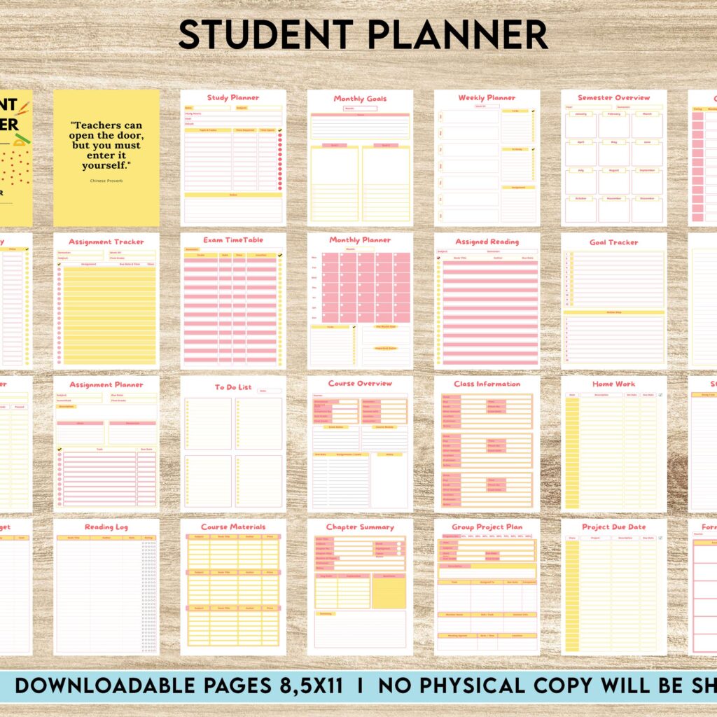 Free Student Planner PDF Printable, 8,5×11 inch A4 size, For journal, Notebook, Binder… binder Planner printable