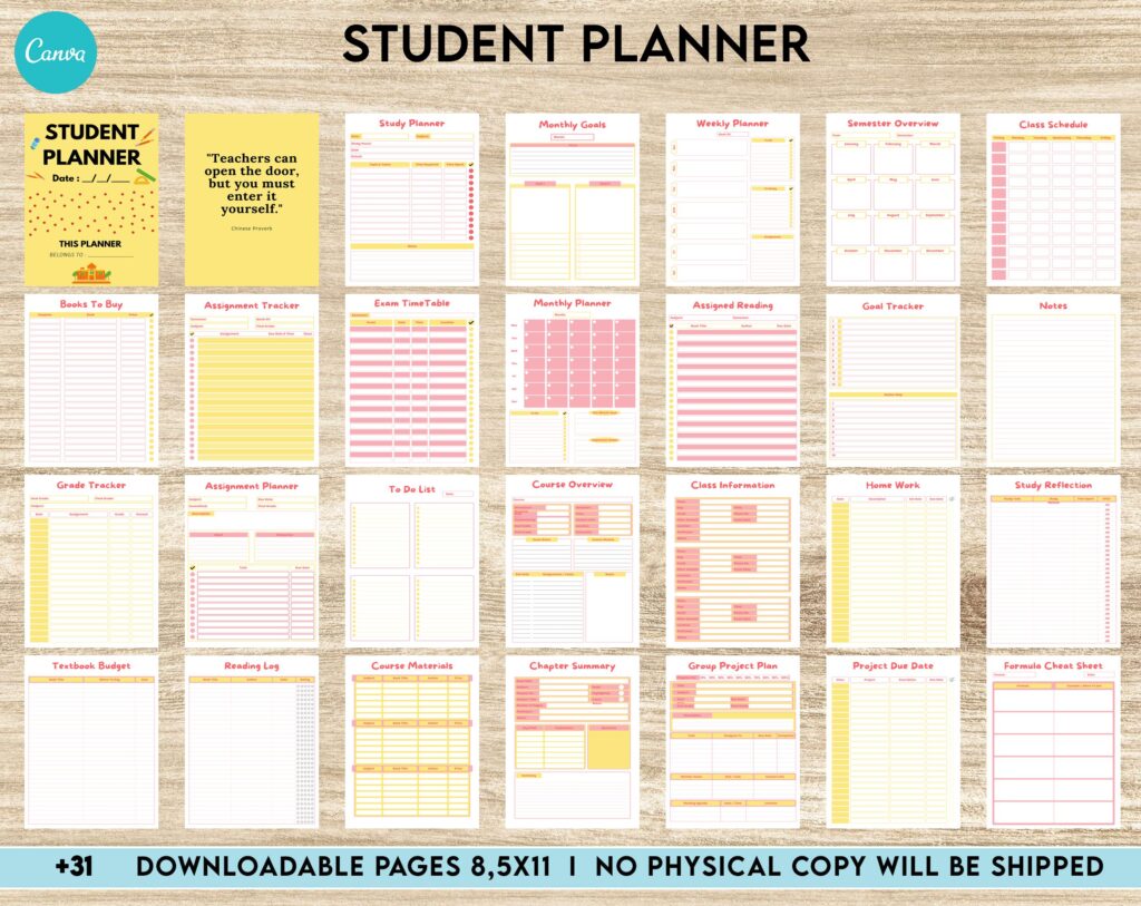 Free Student Planner PDF Printable, 8,5×11 inch A4 size, For journal, Notebook, Binder… binder Planner printable