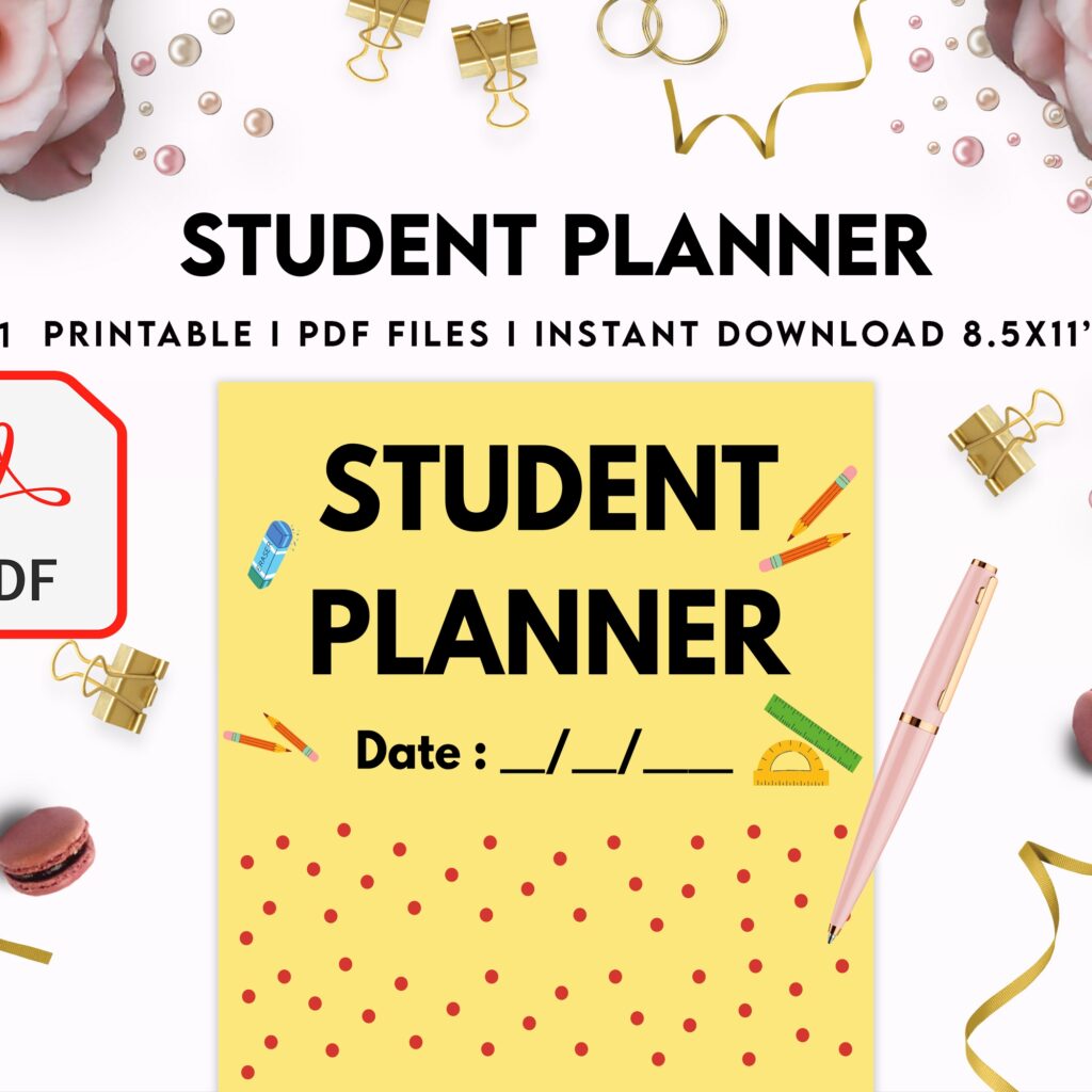 Free Student Planner PDF Printable, 8,5×11 inch A4 size, For journal, Notebook, Binder… binder Planner printable