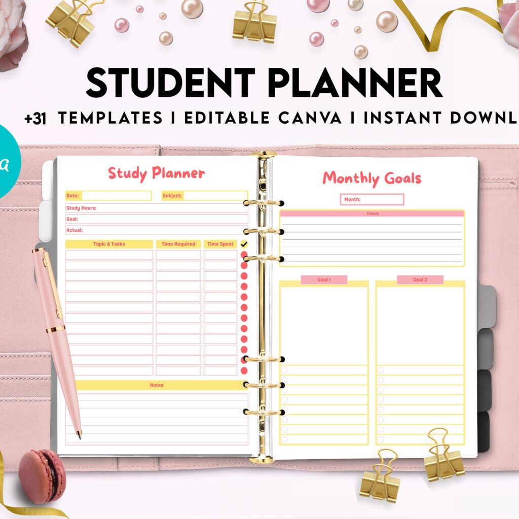 Free Student Planner PDF Printable, 8,5×11 inch A4 size, For journal, Notebook, Binder… binder Planner printable