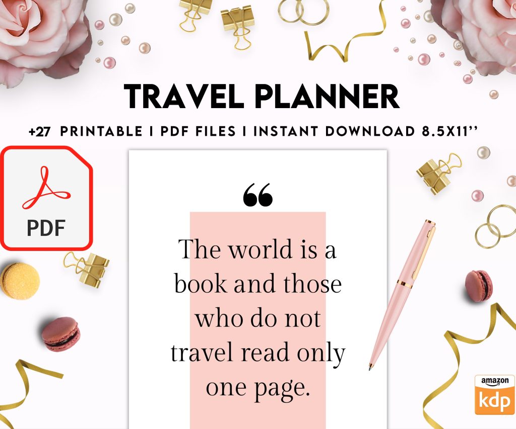 Free Travel Planner PDF Printable, 8,5×11 inch A4 size, For journal, Notebook, Binder… binder Planner printable