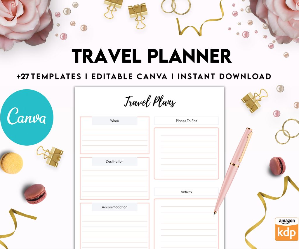 Free Travel Planner PDF Printable, 8,5×11 inch A4 size, For journal, Notebook, Binder… binder Planner printable
