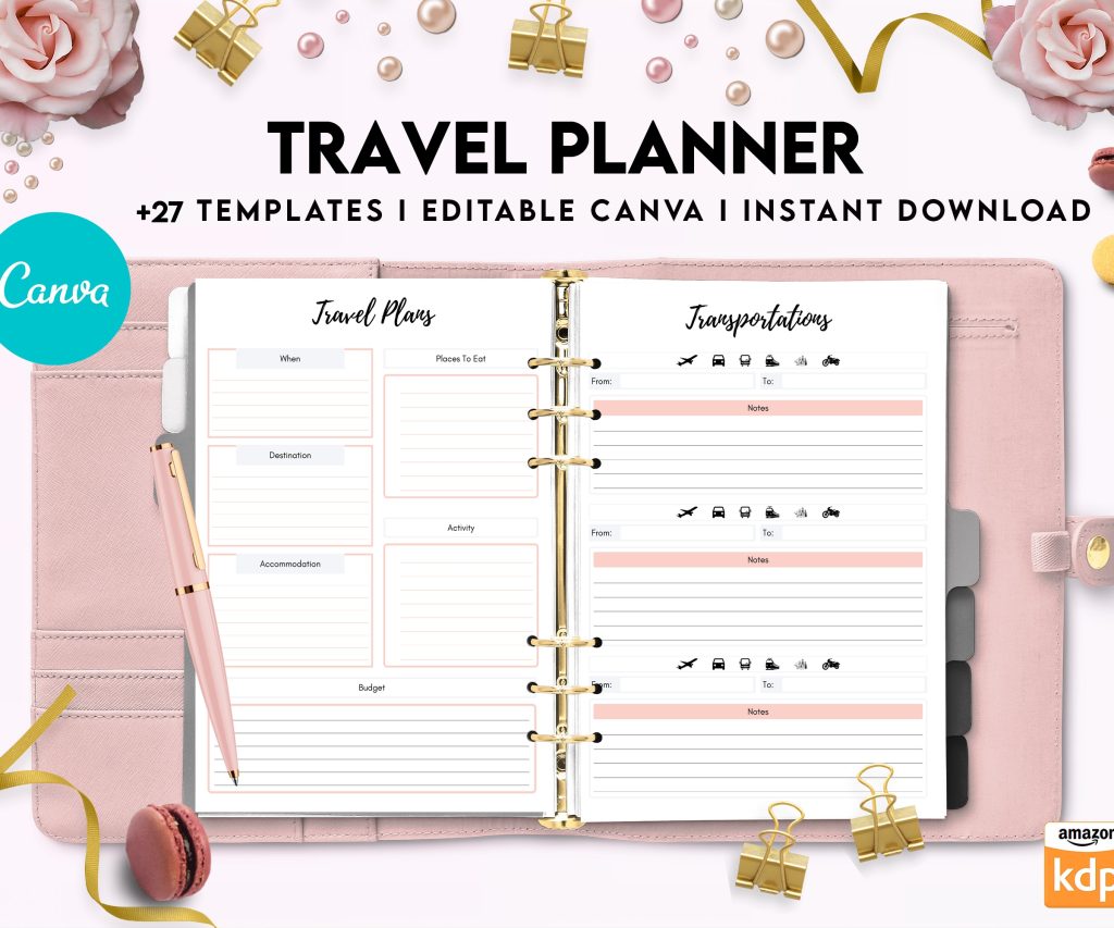 Free Travel Planner PDF Printable, 8,5×11 inch A4 size, For journal, Notebook, Binder… binder Planner printable