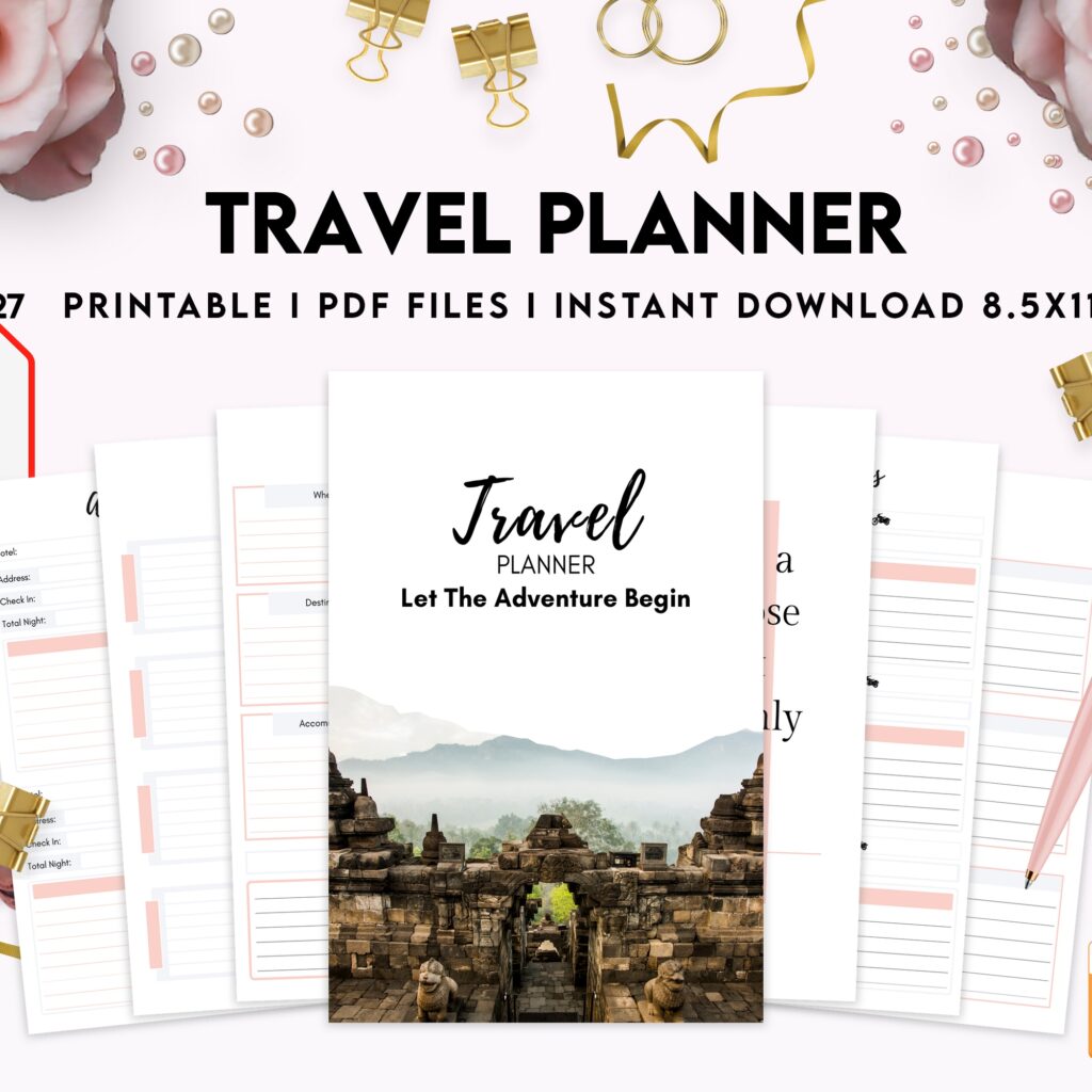 Free Travel Planner PDF Printable, 8,5×11 inch A4 size, For journal, Notebook, Binder… binder Planner printable