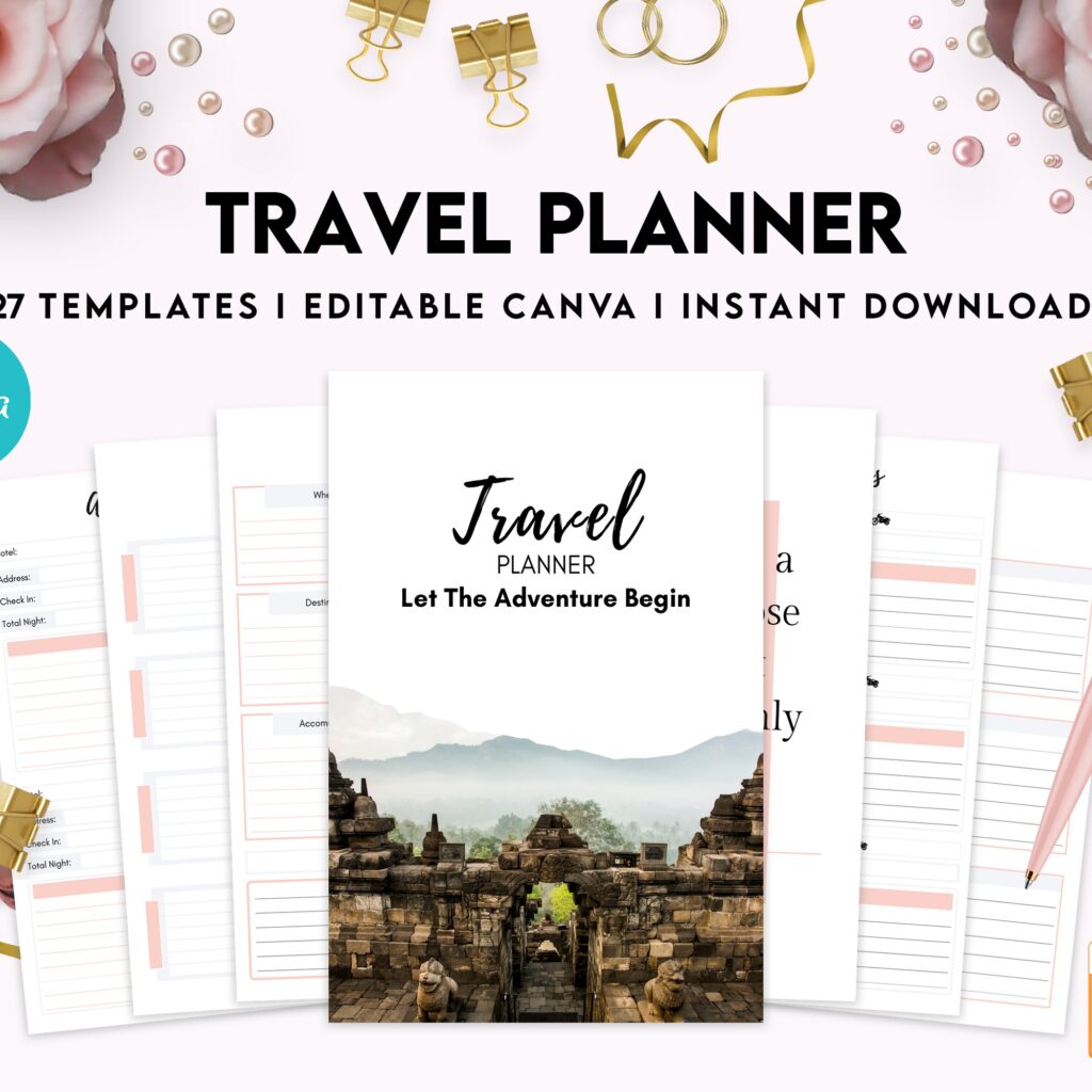 Free Travel Planner PDF Printable, 8,5×11 inch A4 size, For journal, Notebook, Binder… binder Planner printable