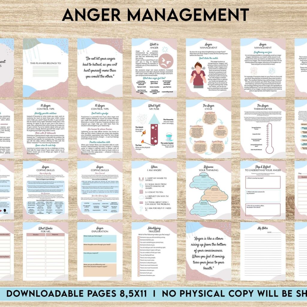 Anger Management for Adults, therapy journal , mental health, self care journal, Canva Editable Templates