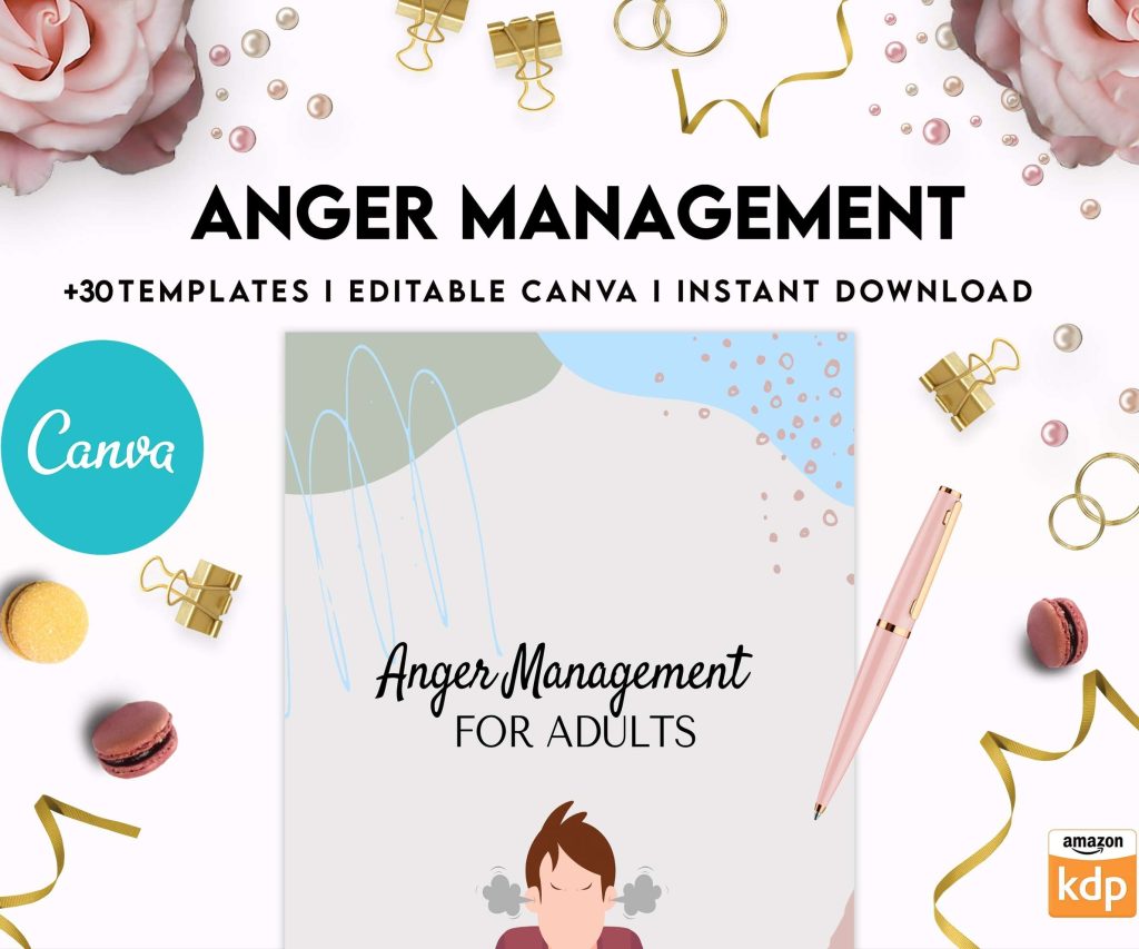 Anger Management for Adults, therapy journal , mental health, self care journal, Canva Editable Templates