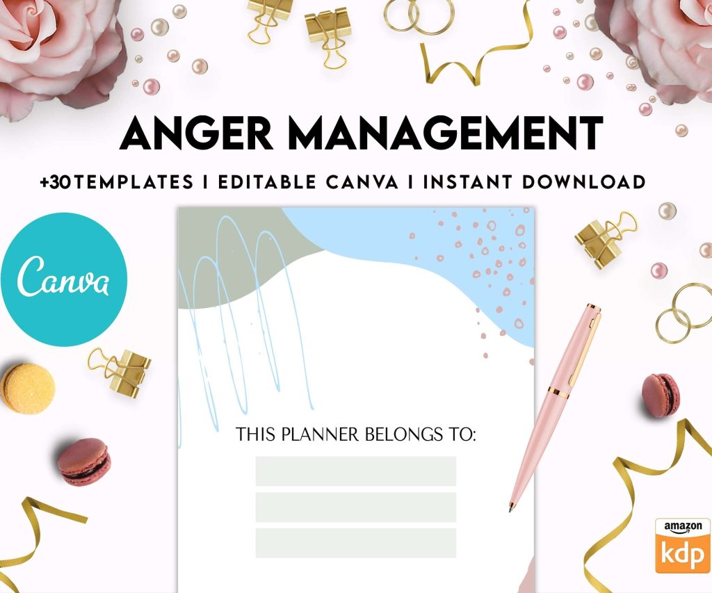 Anger Management for Adults, therapy journal , mental health, self care journal, Canva Editable Templates