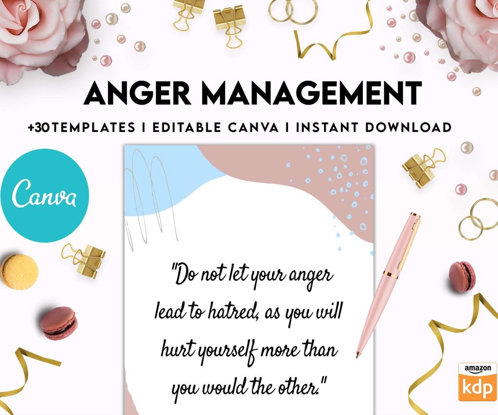 Anger Management for Adults, therapy journal , mental health, self care journal, Canva Editable Templates