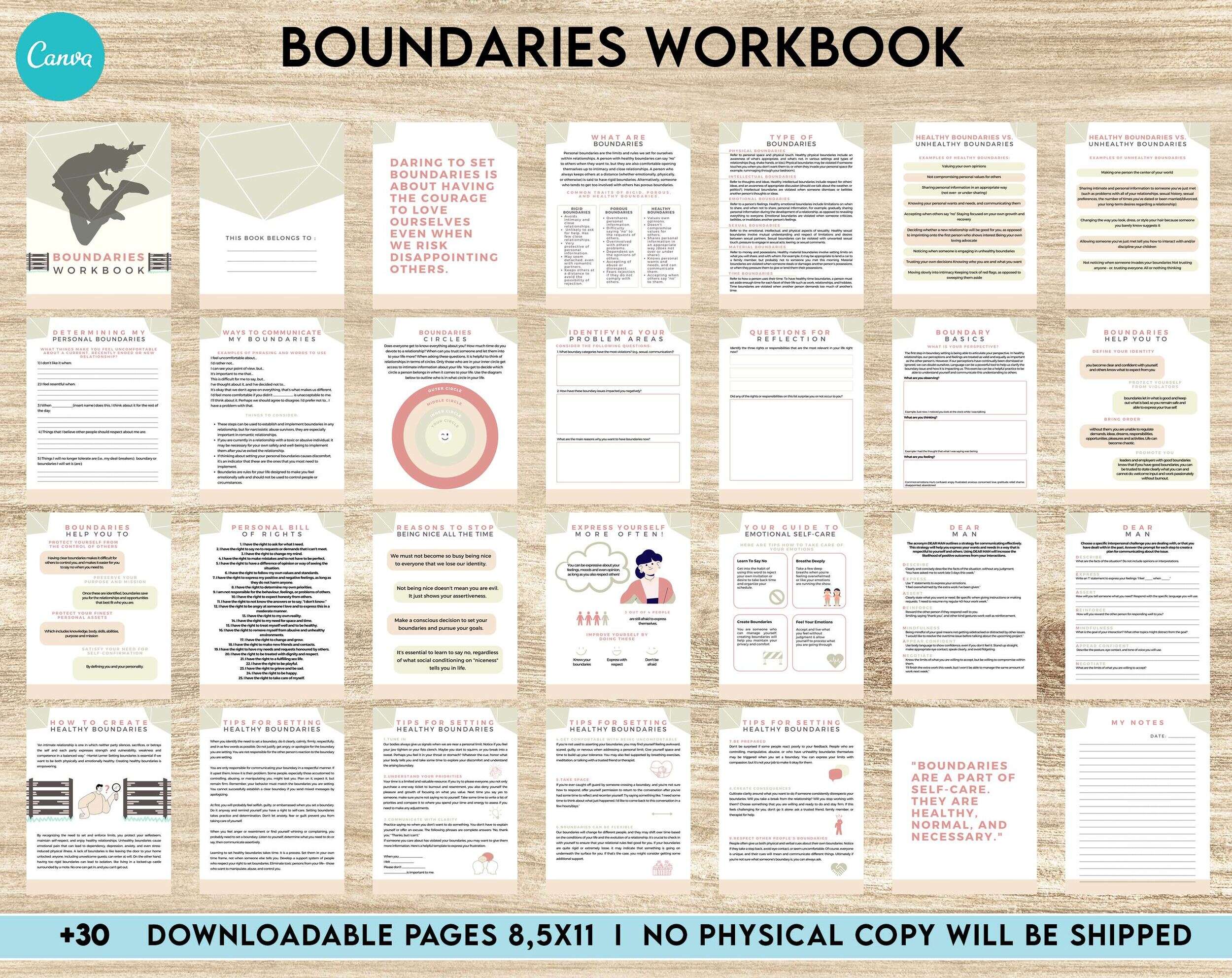 Boundaries workbook, Communicating, Canva Editable Templates