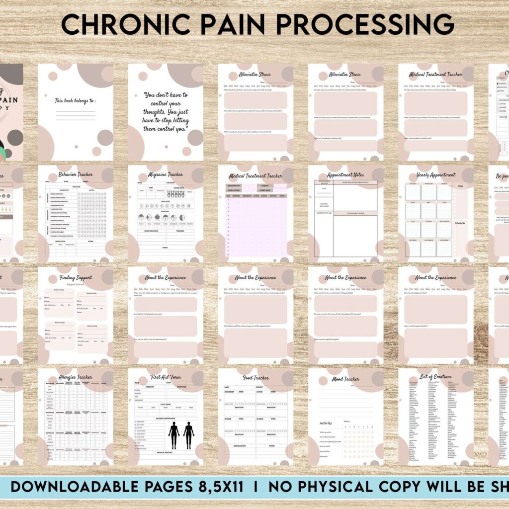 Chronic Pain Processing, chronic fatigue, chronic illnes, Pain tracker, Canva Editable Templates