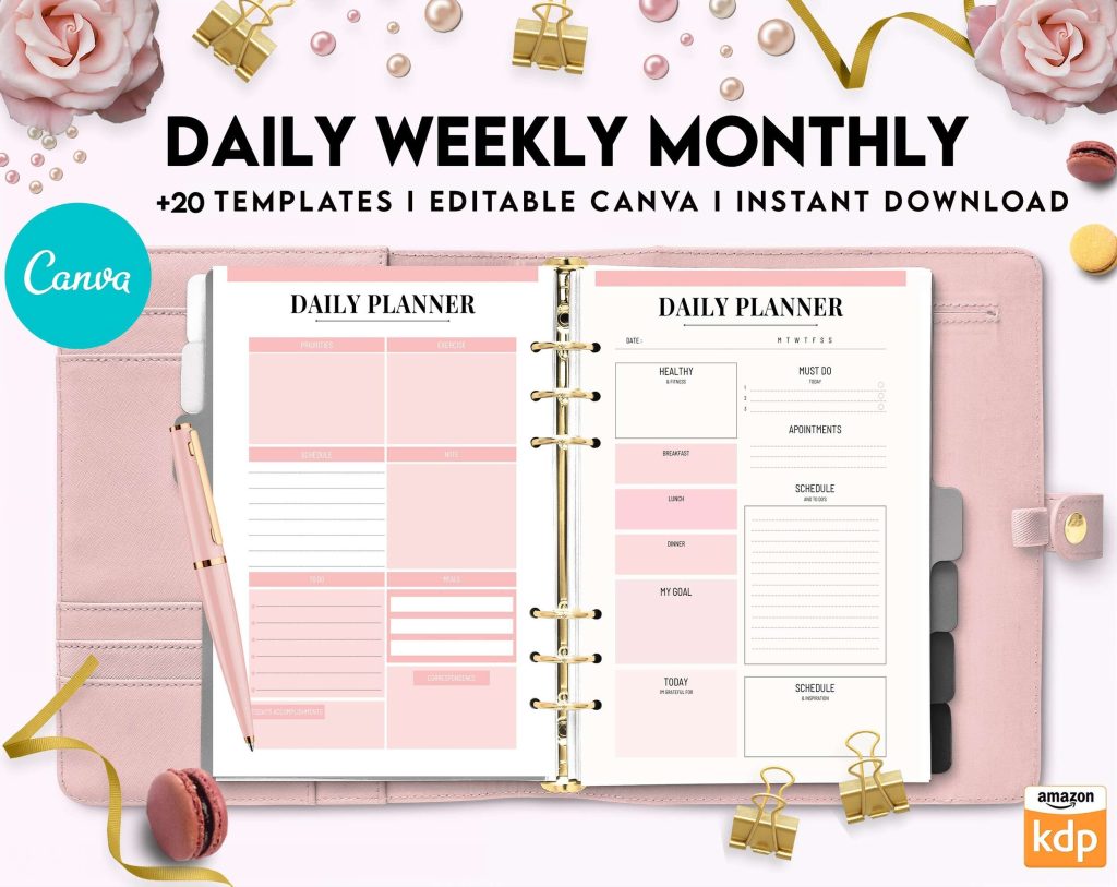 Daily weekly monthly Journal, undated journal, Canva Editable Templates ...