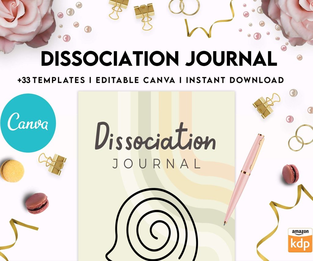 Dissociation journal, dissociative disorders, Trauma, stress disorder, ptsd, Canva Editable Templates