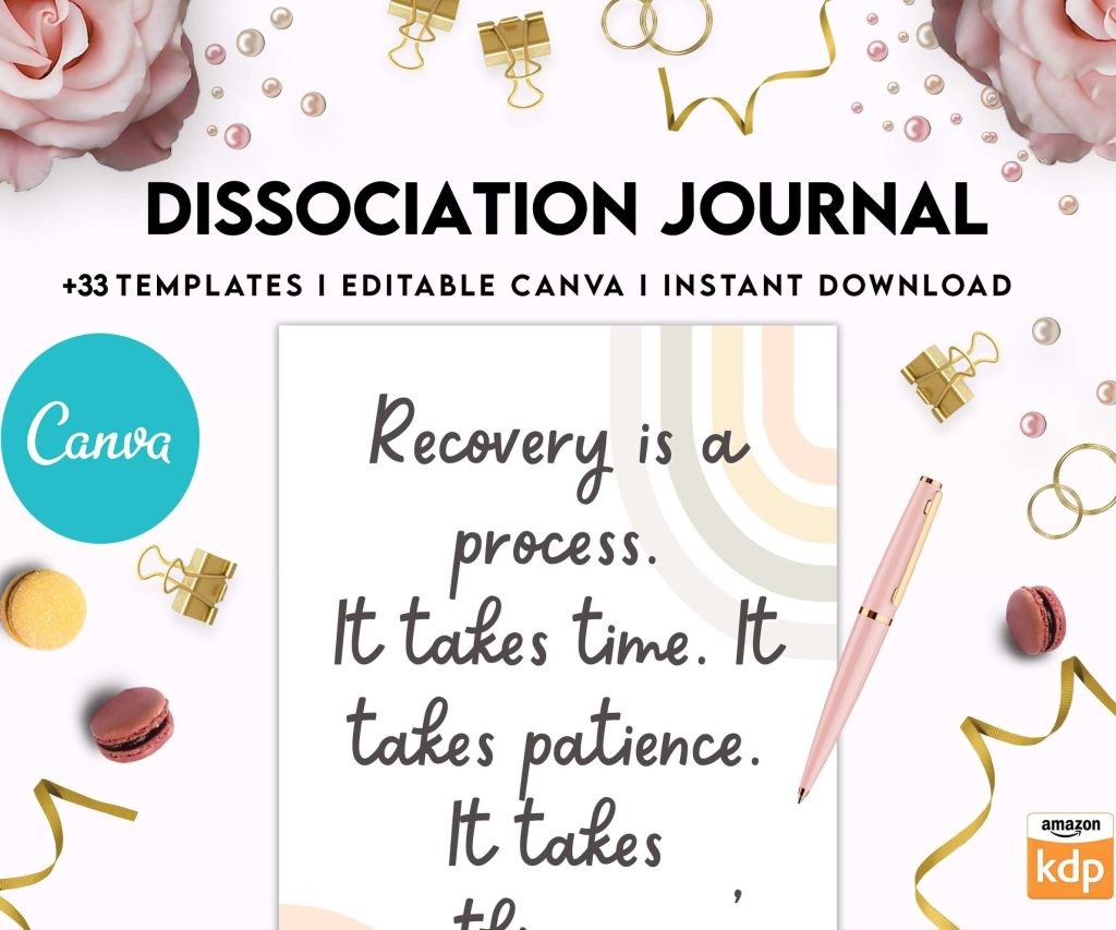 Dissociation journal, dissociative disorders, Trauma, stress disorder, ptsd, Canva Editable Templates
