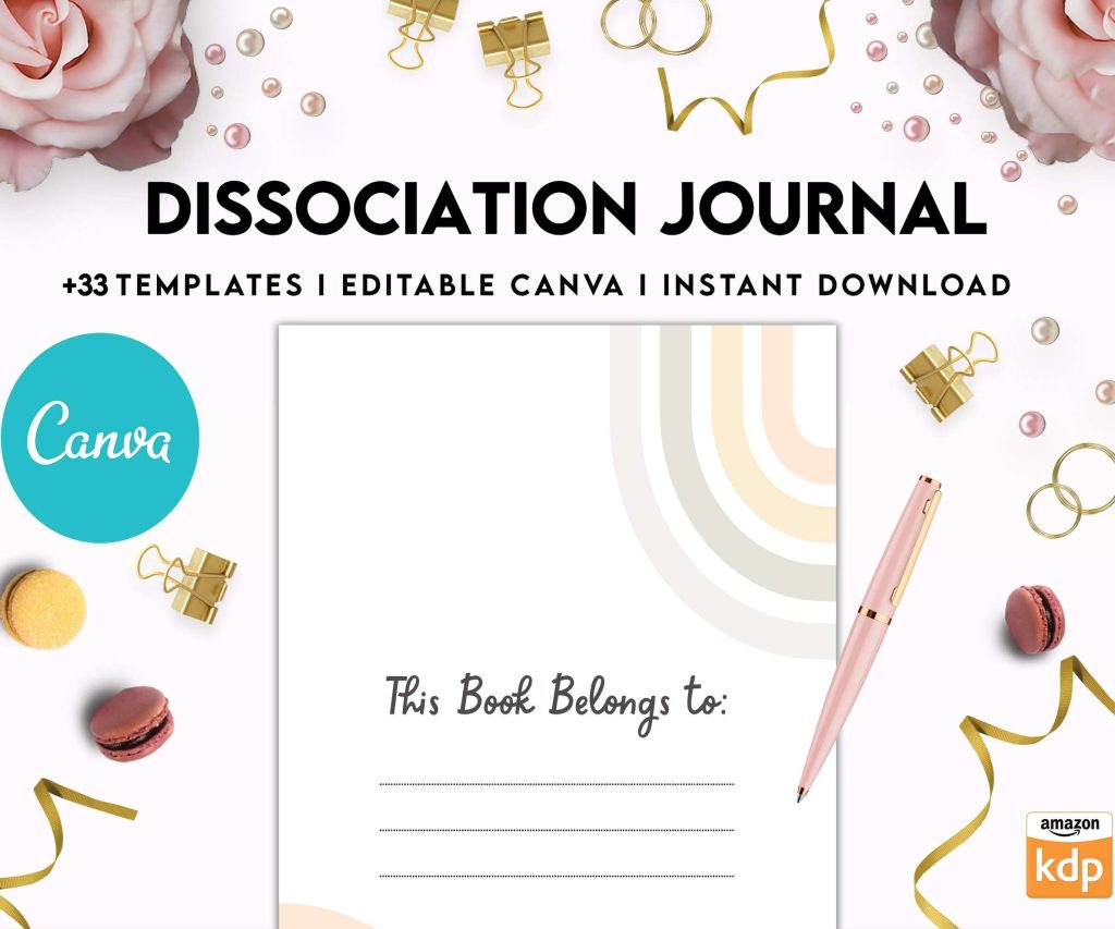 Dissociation journal, dissociative disorders, Trauma, stress disorder, ptsd, Canva Editable Templates
