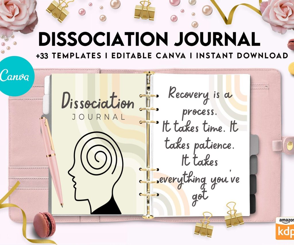 Dissociation journal, dissociative disorders, Trauma, stress disorder, ptsd, Canva Editable Templates