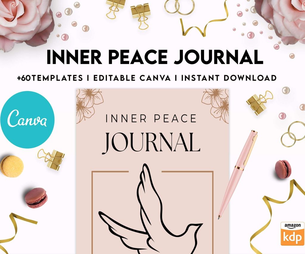 Inner Peace Journal, Calming journal, Happiness journal, Spiritual journal, Canva Editable Templates