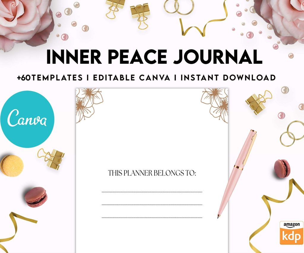Inner Peace Journal, Calming journal, Happiness journal, Spiritual journal, Canva Editable Templates