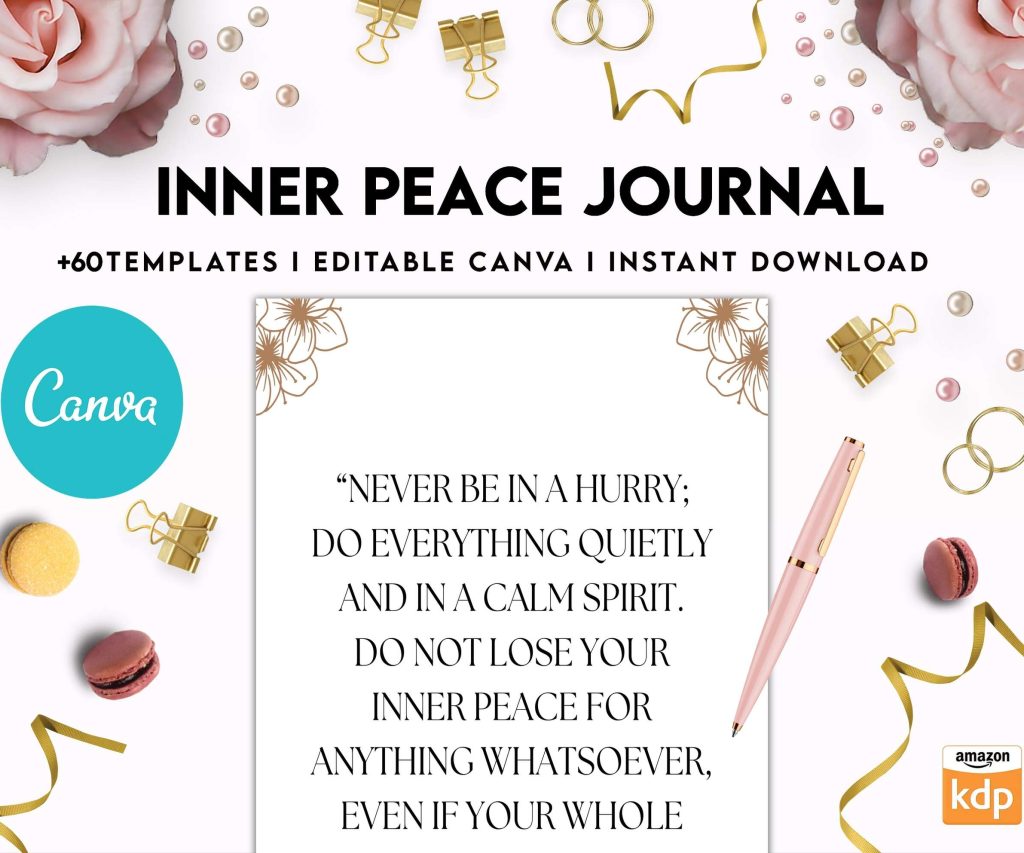 Inner Peace Journal, Calming journal, Happiness journal, Spiritual journal, Canva Editable Templates