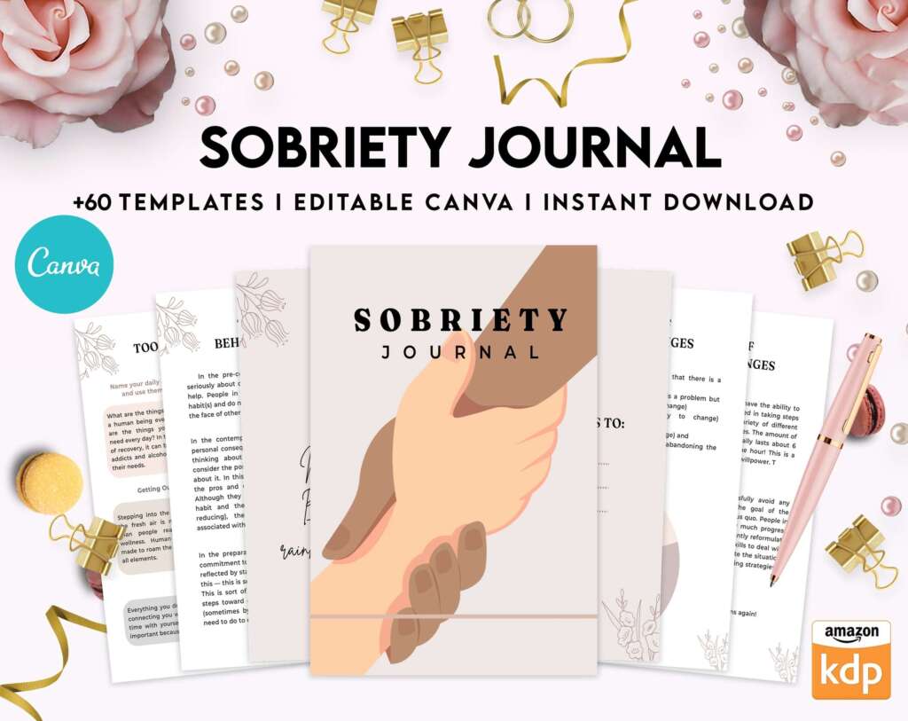 Sobriety Journal Sobriety, Addiction recovery Journal, calmness, Canva Editable Templates
