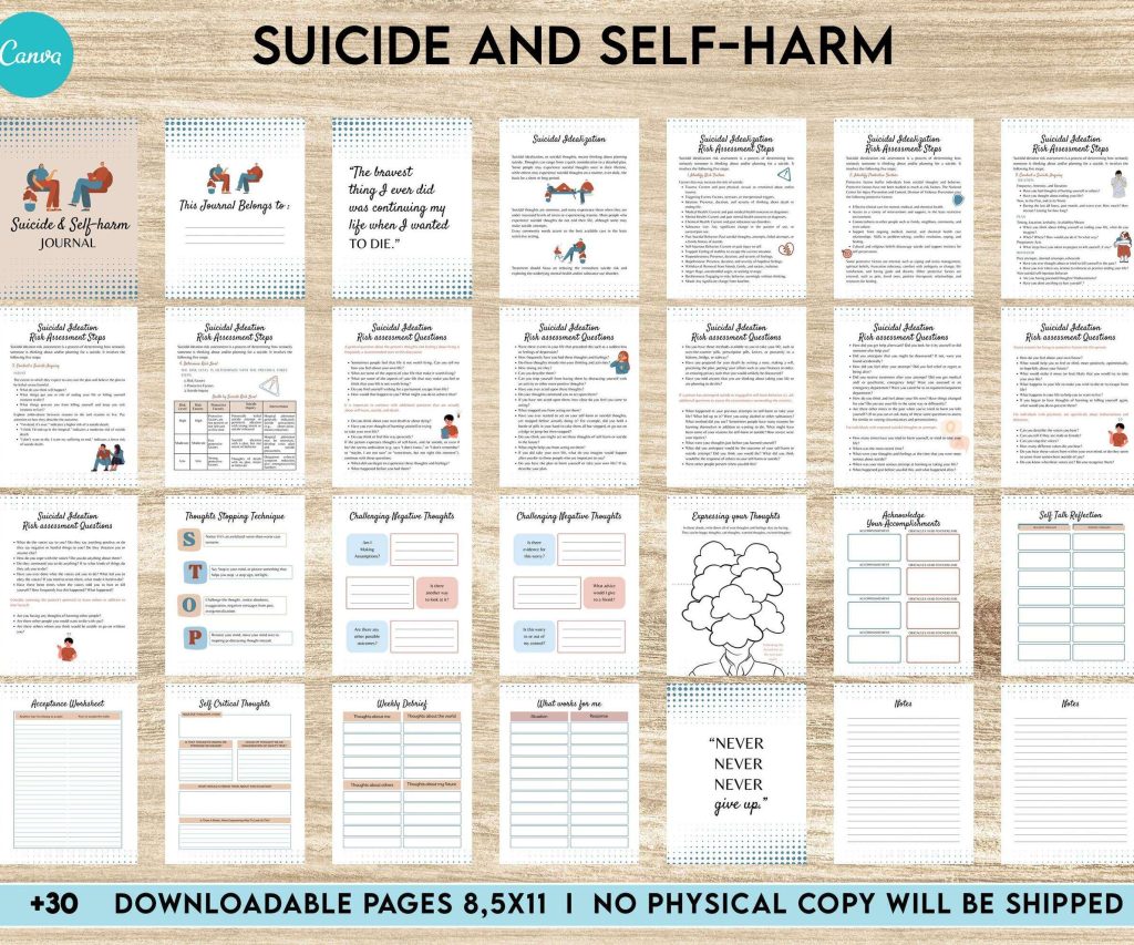 Suicide and self-harm journal, suicide awareness,suicide prevention, Canva Editable Templates