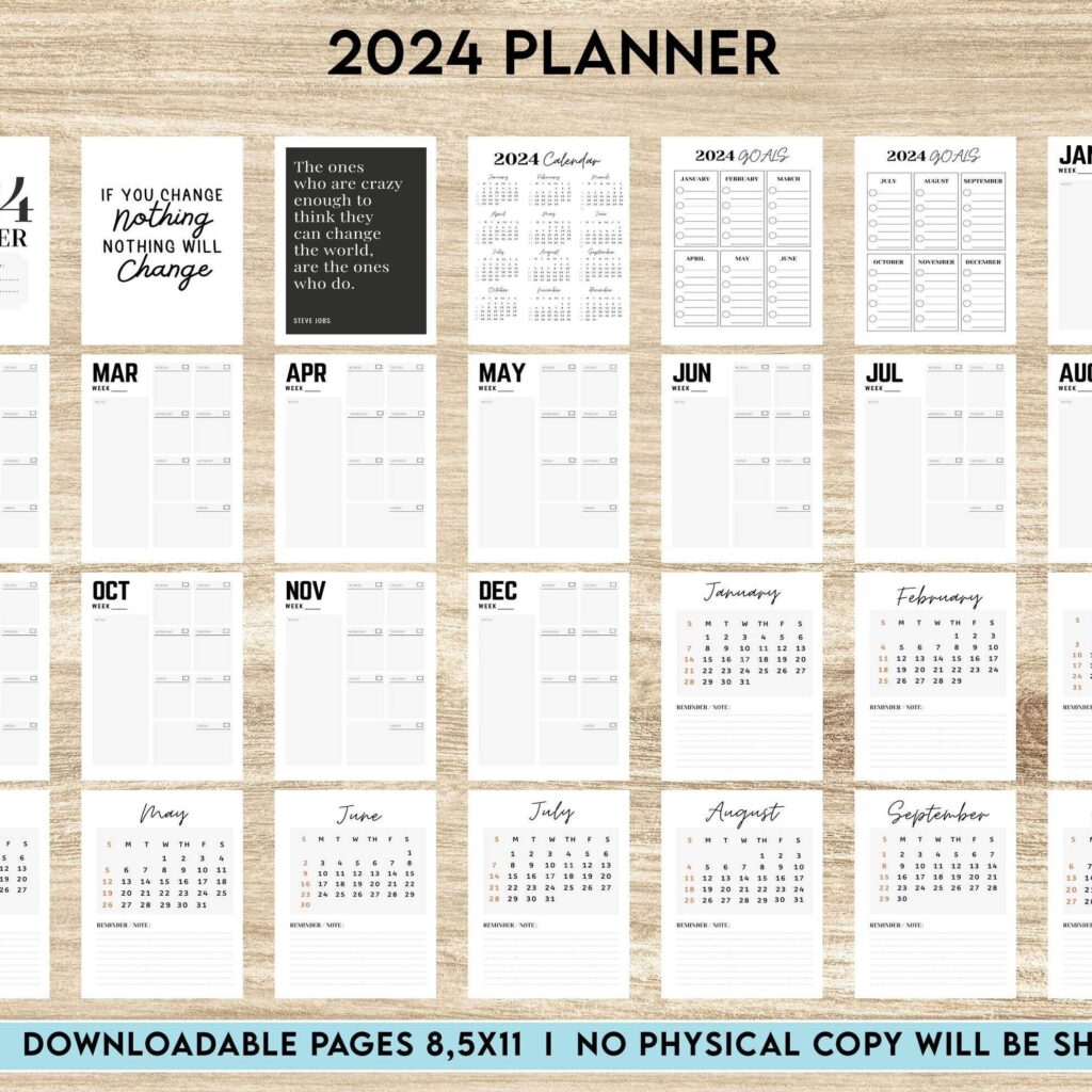 2024 Planner, Dated 2024 planner Calendar Printable Digital Download PDF file 8,5×11 inch