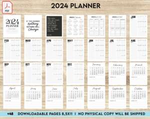 2024 Planner, Dated 2024 planner Calendar Printable Digital Download PDF file 8,5×11 inch
