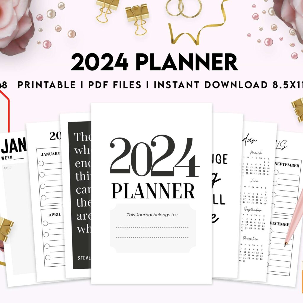 2024 Planner, Dated 2024 planner Calendar Printable Digital Download PDF file 8,5×11 inch