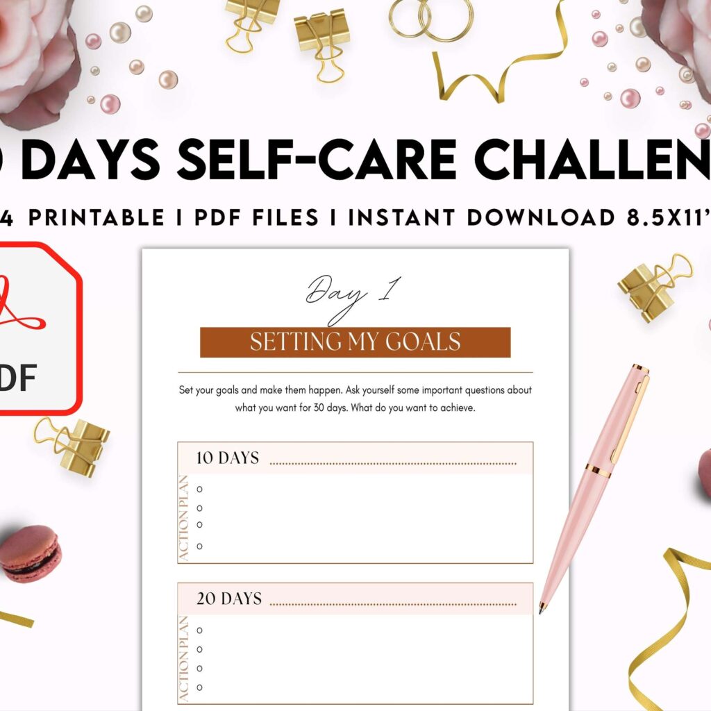 30 Day Self-care Challenge, Self care journal, self care planner, mindfulness, self love journal,wellness journal Digital Download PDF file 8,5×11 inch