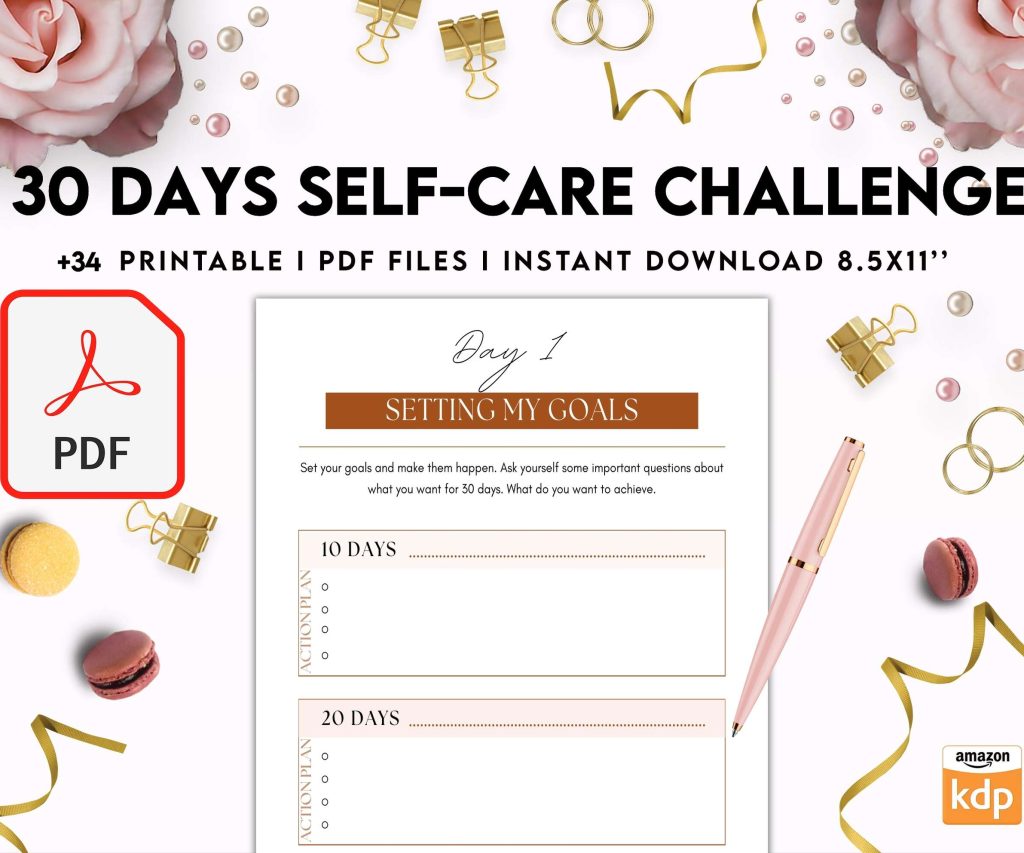 30 Day Self-care Challenge, Self care journal, self care planner, mindfulness, self love journal,wellness journal Digital Download PDF file 8,5×11 inch