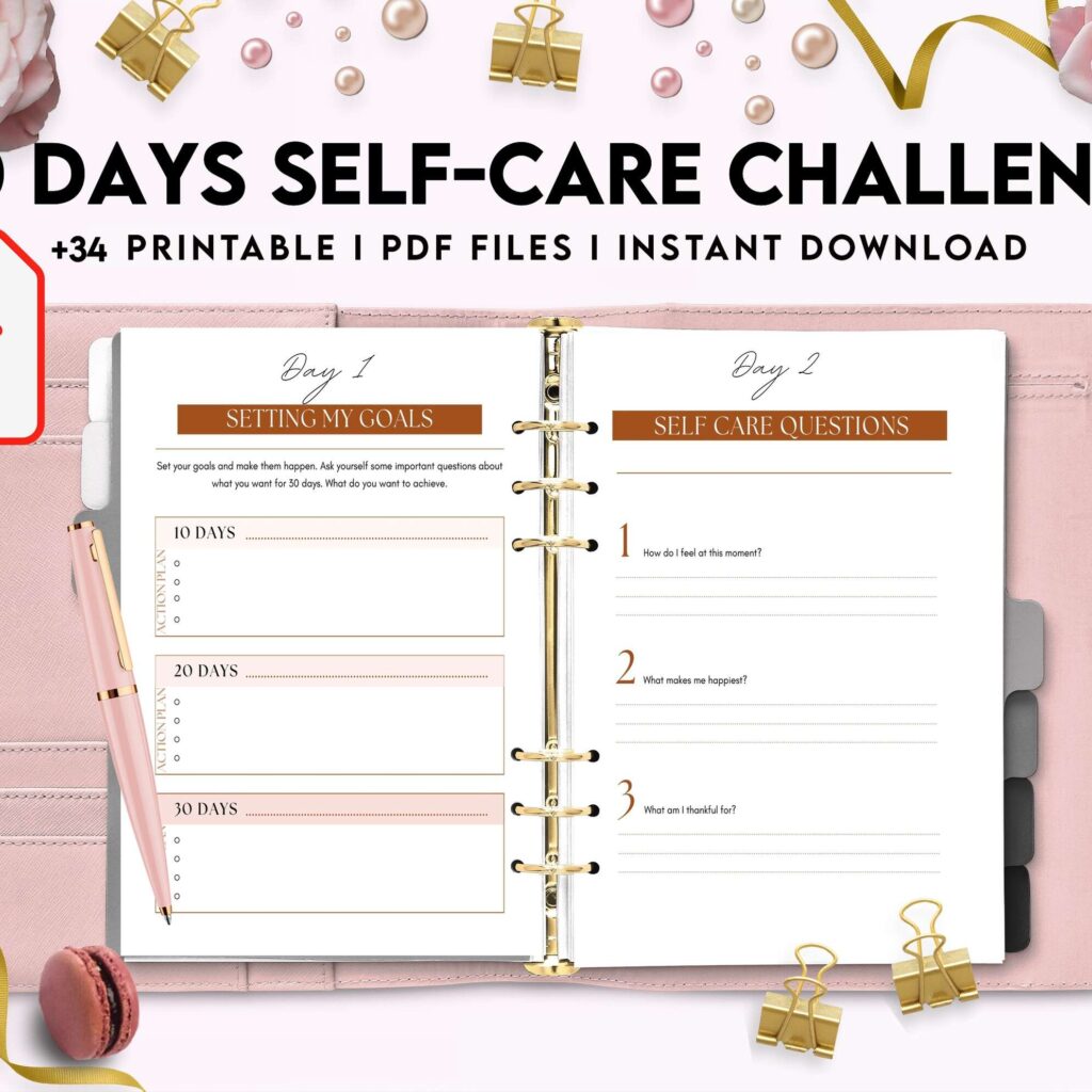 30 Day Self-care Challenge, Self care journal, self care planner, mindfulness, self love journal,wellness journal Digital Download PDF file 8,5×11 inch