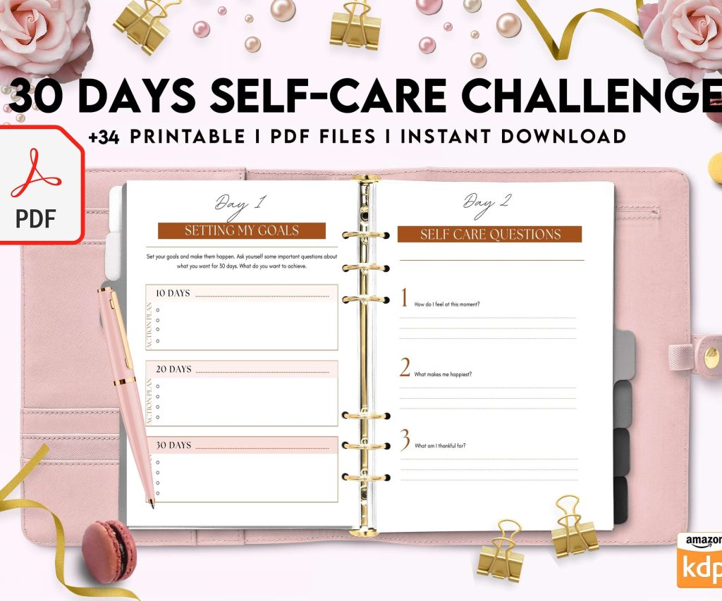 30 Day Self-care Challenge, Self care journal, self care planner, mindfulness, self love journal,wellness journal Digital Download PDF file 8,5×11 inch