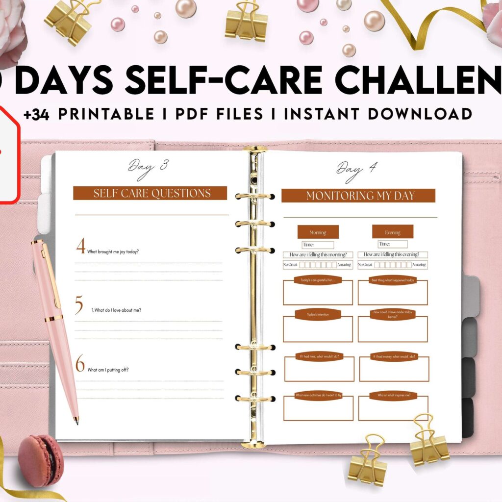 30 Day Self-care Challenge, Self care journal, self care planner, mindfulness, self love journal,wellness journal Digital Download PDF file 8,5×11 inch