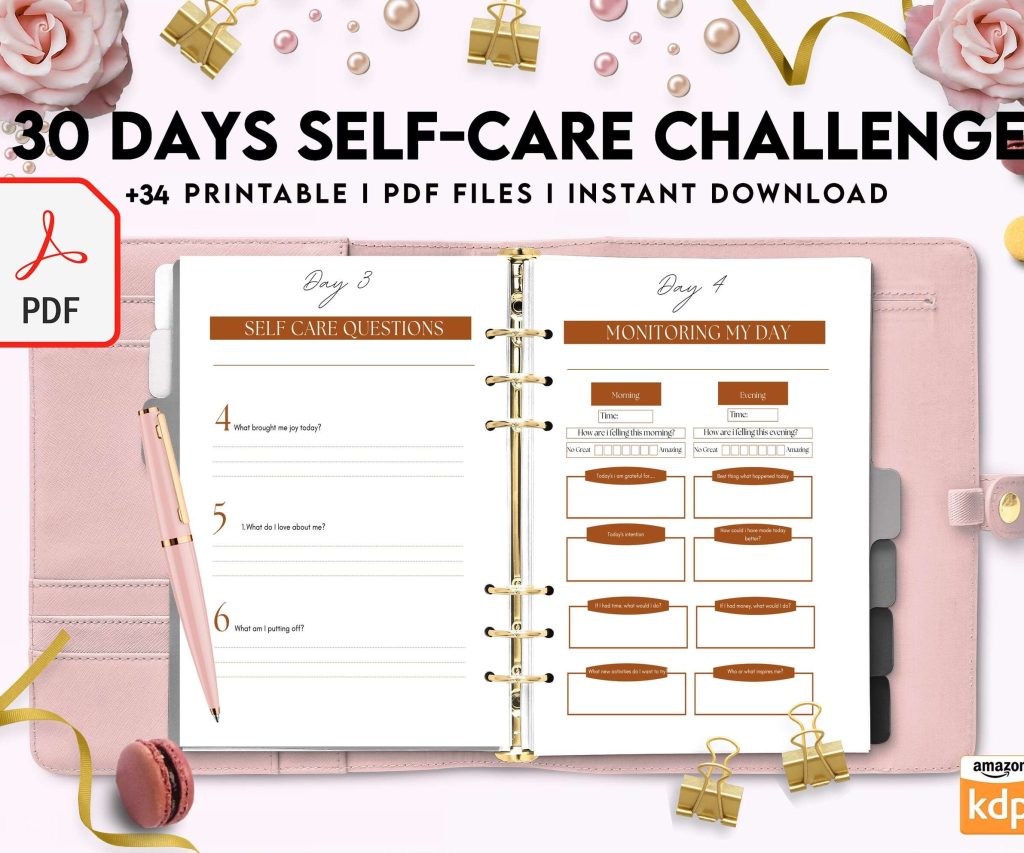 30 Day Self-care Challenge, Self care journal, self care planner, mindfulness, self love journal,wellness journal Digital Download PDF file 8,5×11 inch