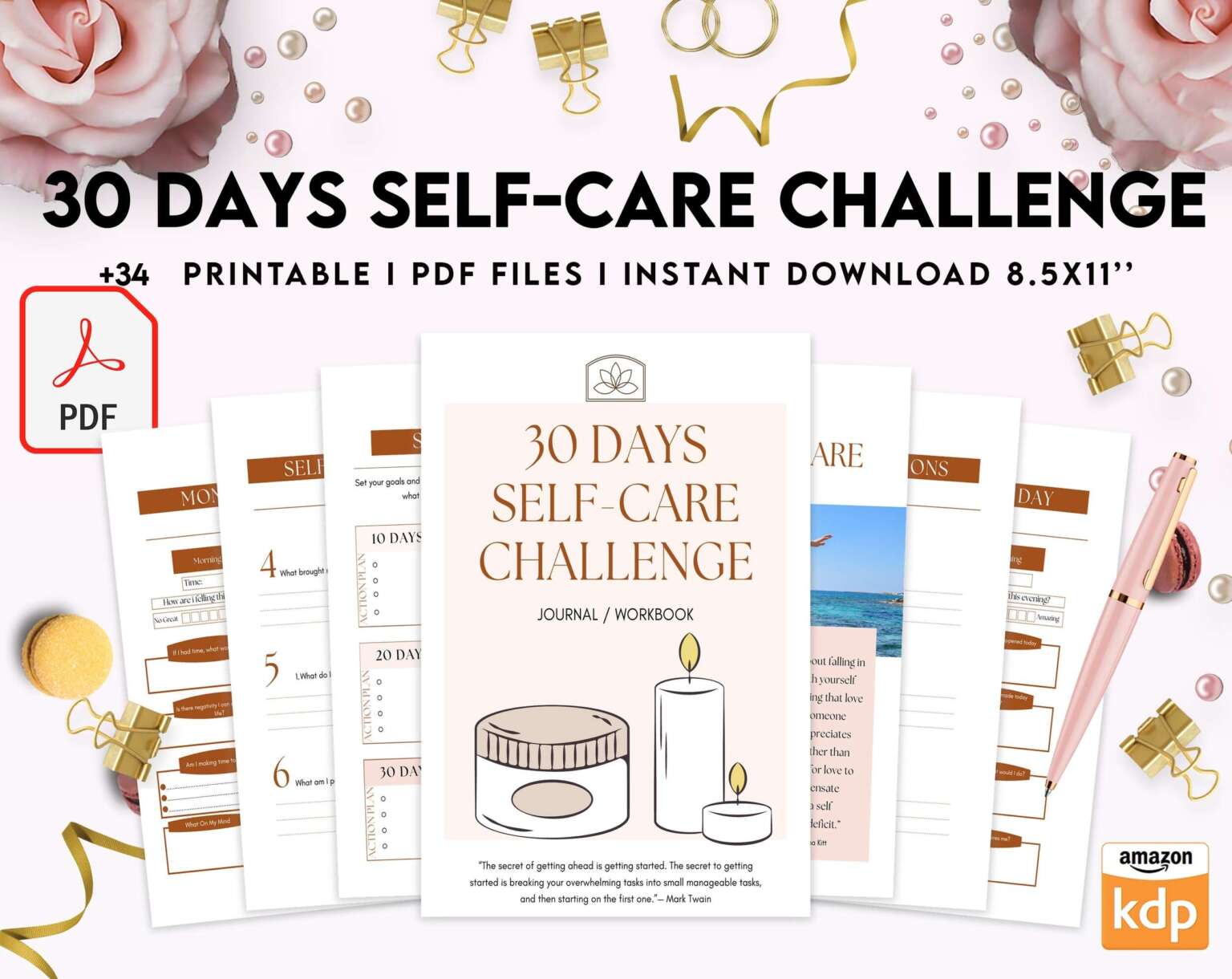Free Self Care Journal PDF Printable, 8,5x11 inch A4 size, For journal ...