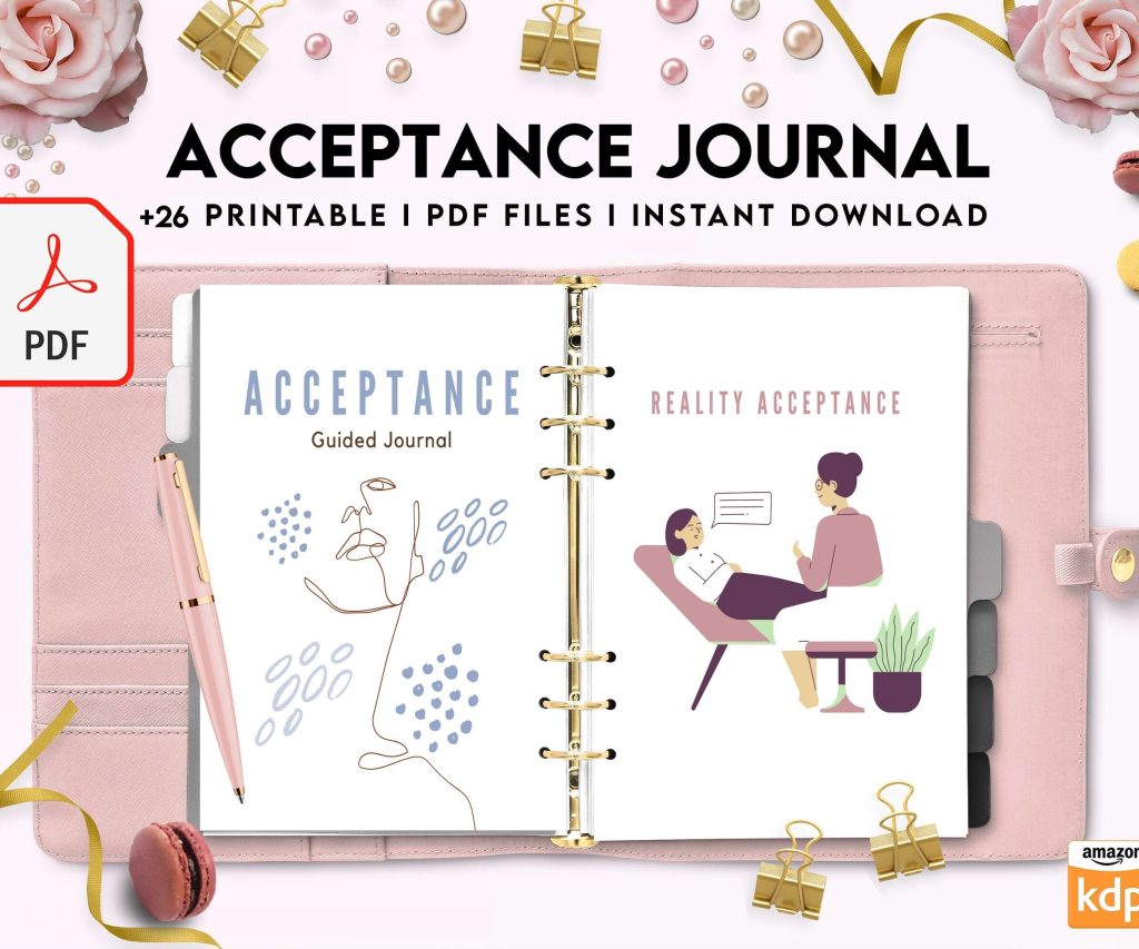 Acceptance Journal, therapy journal, Self care journal, self care planner, mindfulness, self love journal,wellness journal Digital Download PDF file 8,5×11 inch