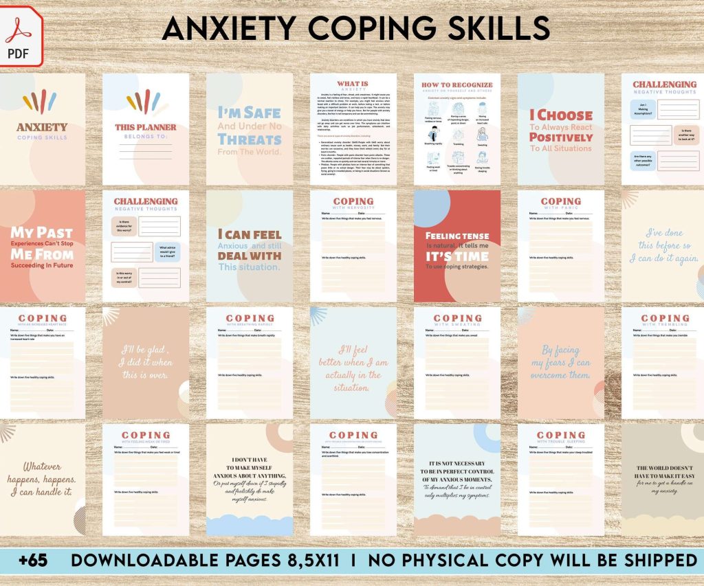 Anxiety Coping Skills, anxiety therapy journal, Self care journal, mindfulness, self love journal, wellness journal Digital Download PDF file 8,5×11 inch